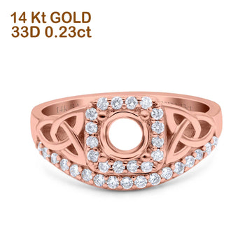14K Rose Gold 0.23ct Round Art Deco 5mm G SI Semi Mount Diamond Engagement Wedding Ring